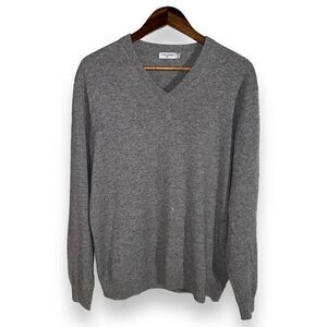 Tom James Gray V-Neck 100% Cashmere Sweater Size L